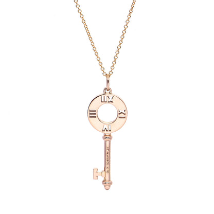 Tiffany 18K Rose Gold Diamond Atlas Pierced Key Pendant Necklace 4 of 7