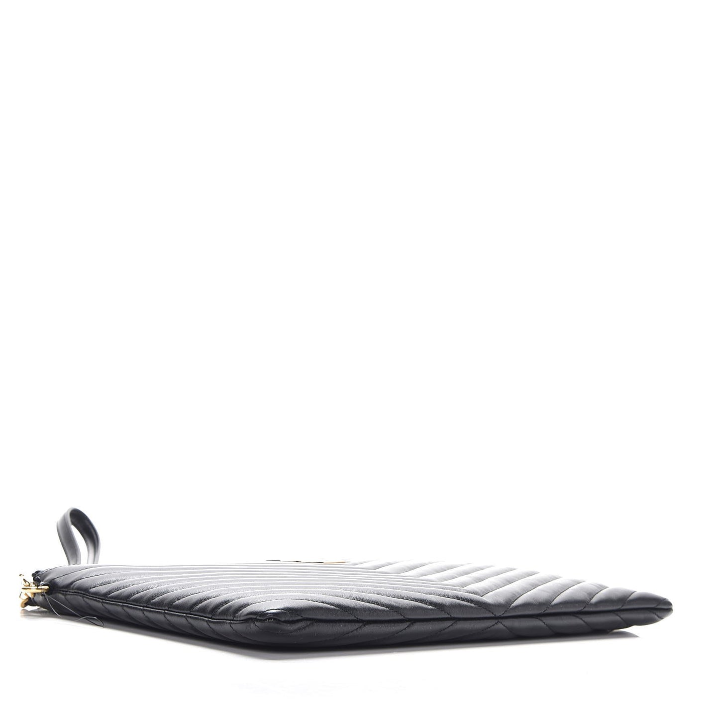 Calfskin Matelasse Chevron Monogram Zip A4 Pouch Black