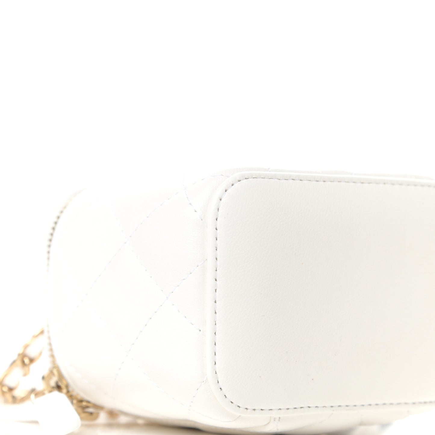 Lambskin Quilted Small Camellia Bow Vanity Case With Chain White