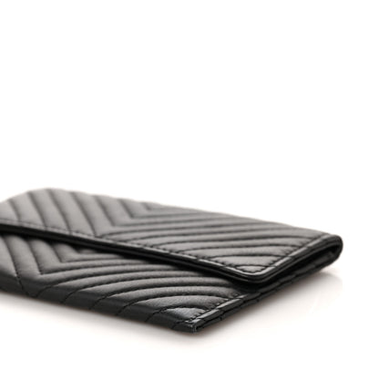 Chanel Sheepskin Chevron Card Holder Wallet Black 9 of 9