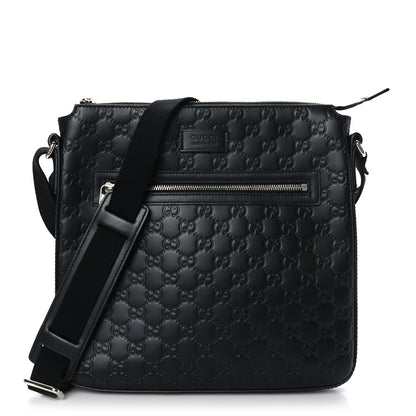 Gucci Guccissima Signature Medium Flat Messenger Bag Black 1 of 9