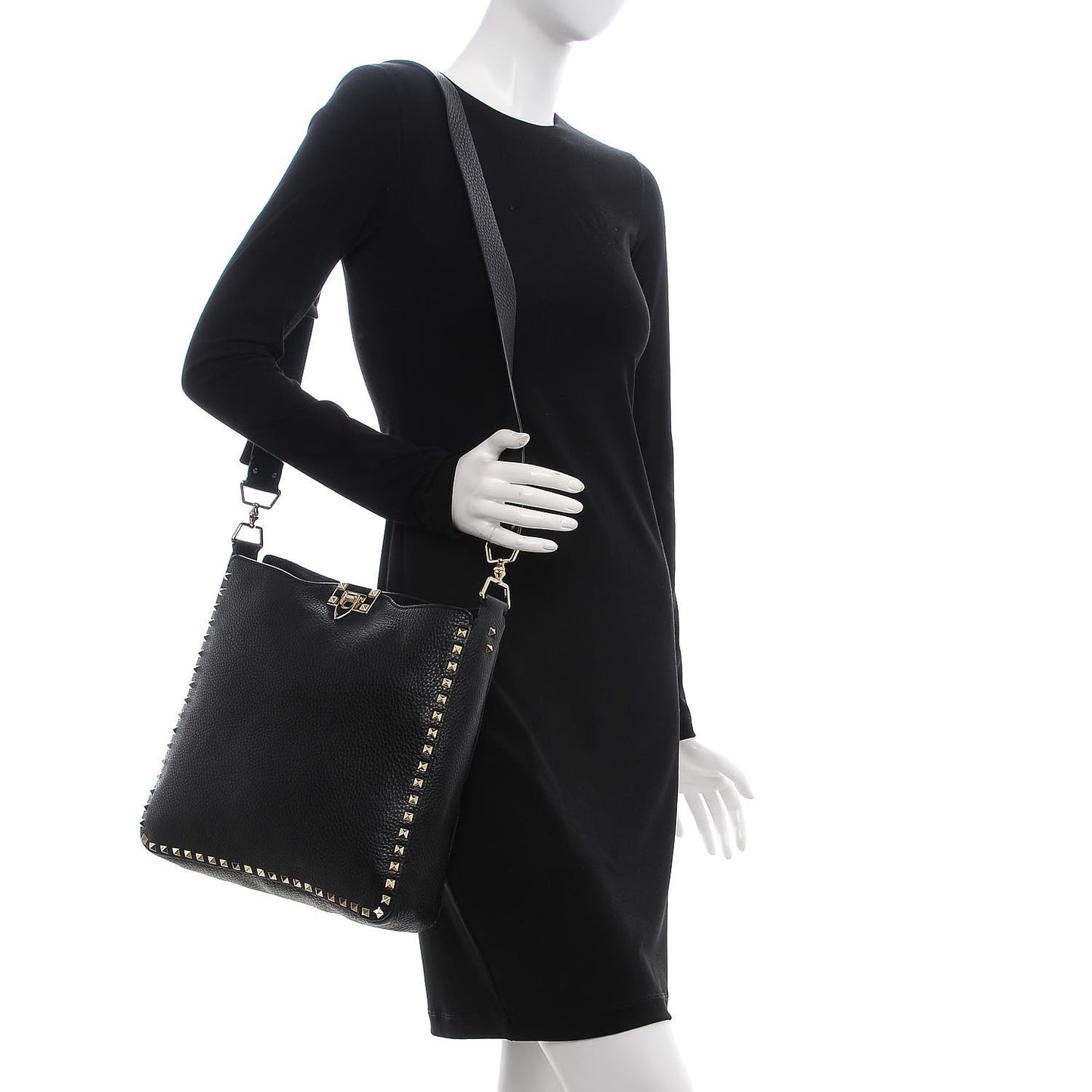 Pebbled Calfskin Large Rockstud Flip-Lock Messenger Bag Black