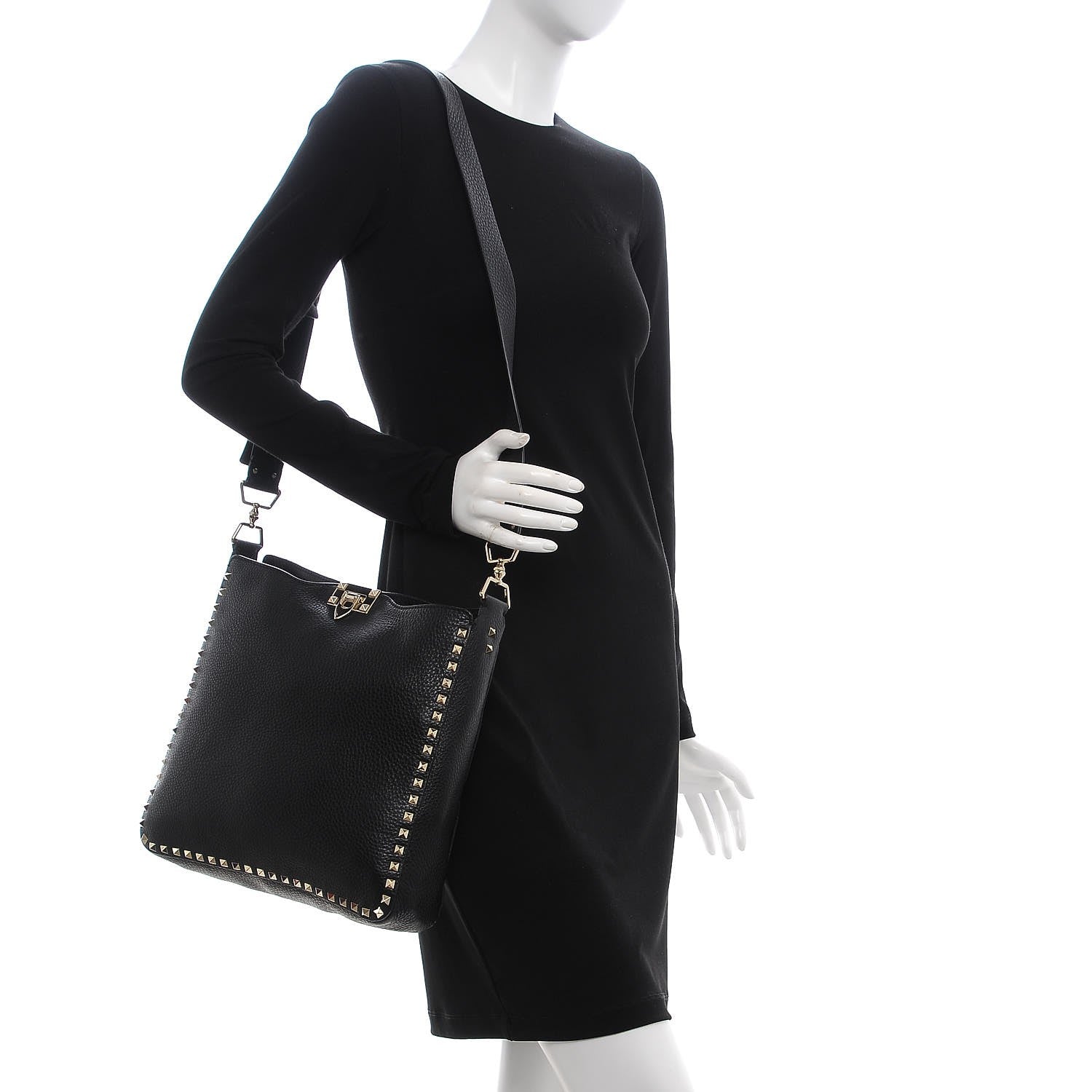 Valentino Garavani Pebbled Calfskin Large Rockstud Flip-Lock Messenger Bag Black 2 of 6