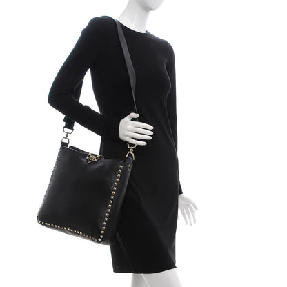 Valentino Garavani Pebbled Calfskin Large Rockstud Flip-Lock Messenger Bag Black 2 of 6