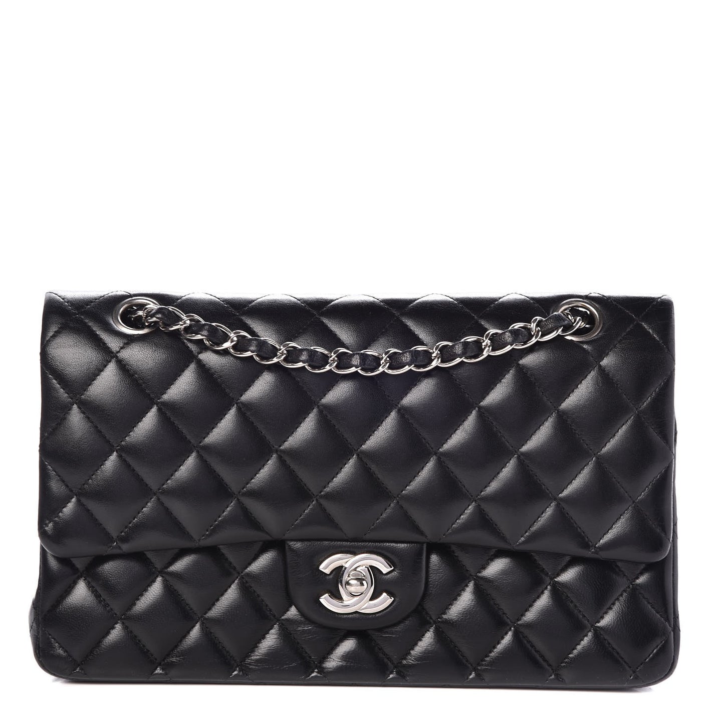 Lambskin Quilted Medium Double Flap Black