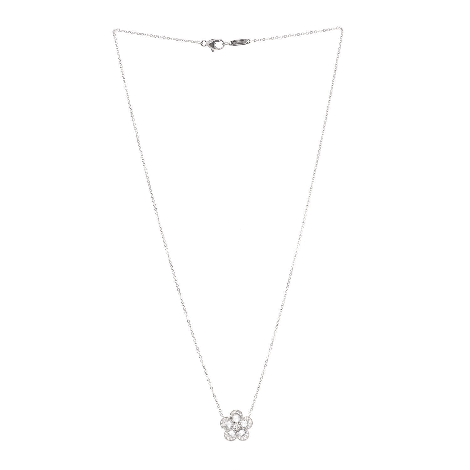 Tiffany Platinum Diamond Small Enchant Flower Pendant Necklace 3 of 5