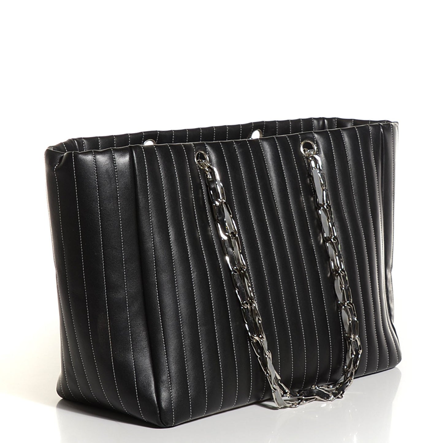 Lambskin Vertical Quilted Large Mademoiselle Tote Black