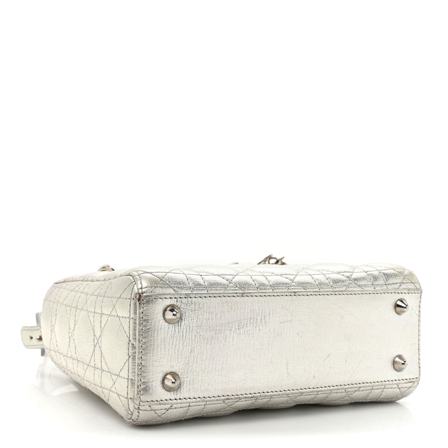 Metallic Grained Calfskin Cannage Small Lucky Badges My Lady Dior Silver