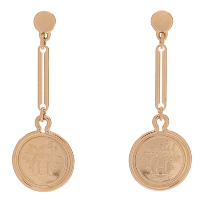 Hermes 18K Rose Gold PM Ex-Libris Drop Earrings 1 of 4
