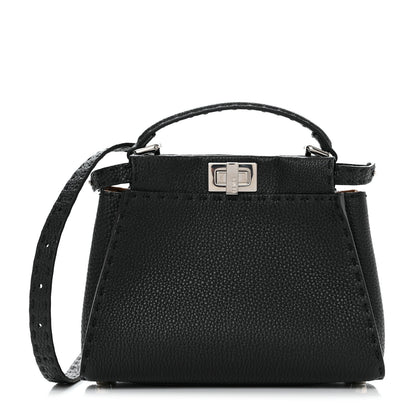 Fendi Cuoio Romano Selleria Bi-Color Mini Peekaboo Iconic Satchel Black Mou 1 of 10