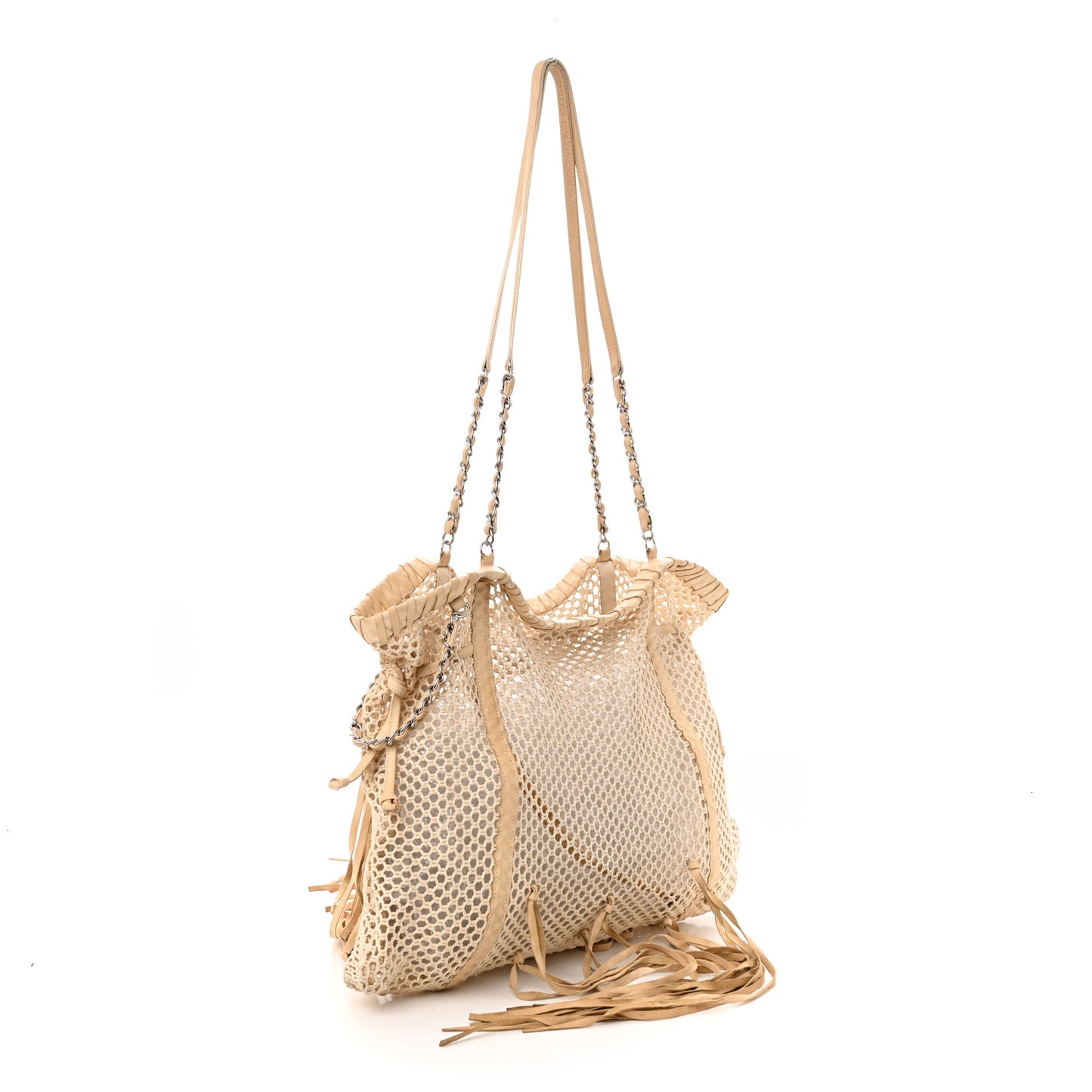 Calfskin Fringe Large La Madrague Tote Dark White