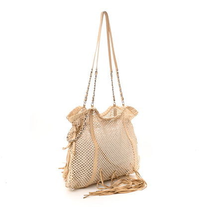 Chanel Calfskin Fringe Large La Madrague Tote Dark White 3 of 10