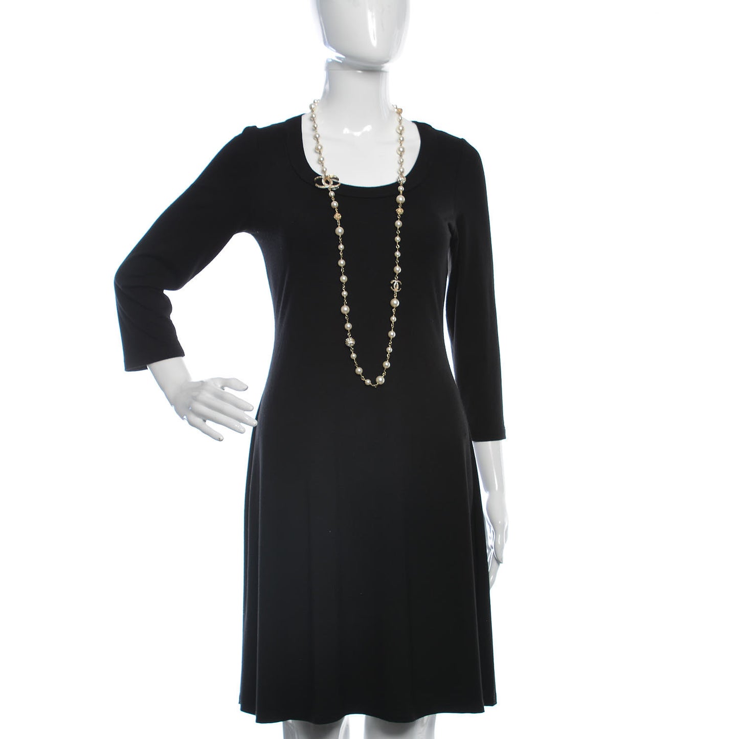 Pearl Baguette Crystal CC Moon Long Necklace Light Gold