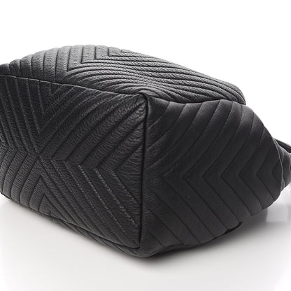 Chanel Deerskin Chevron Large CC Chain Bucket Drawstring Bag Black 8 of 9