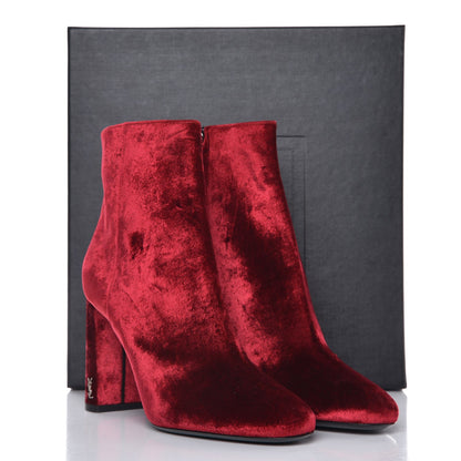Saint Laurent Velvet Loulou Ankle Boots 39 Rouge Eros 9 of 9