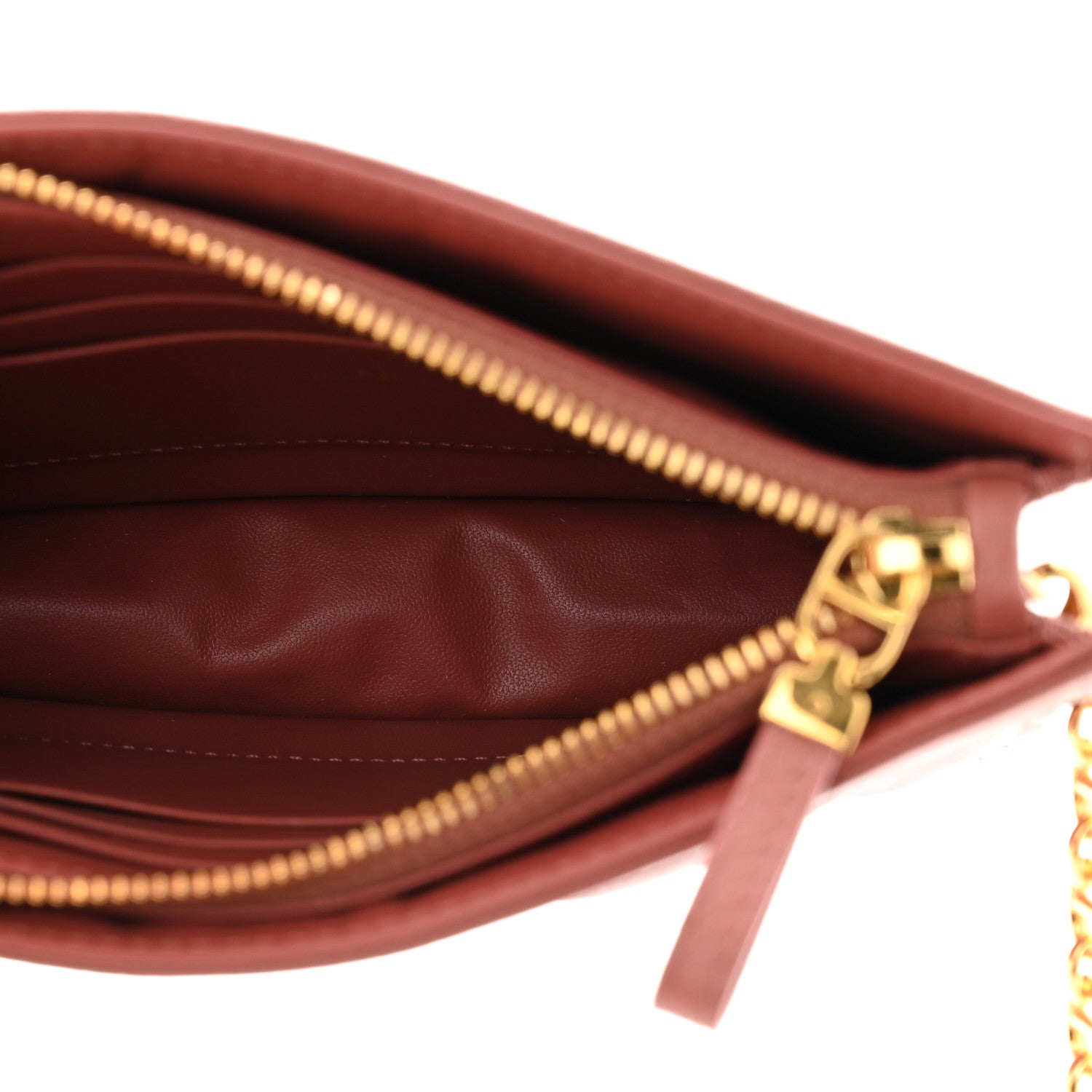 Christian Dior Calfskin Cannage Caro Zipped Pouch With Chain Rust 5 of 10