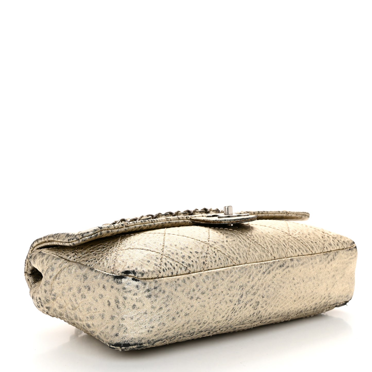 Distressed Metallic Lambskin Quilted Le Marais Ligne Flap Gold