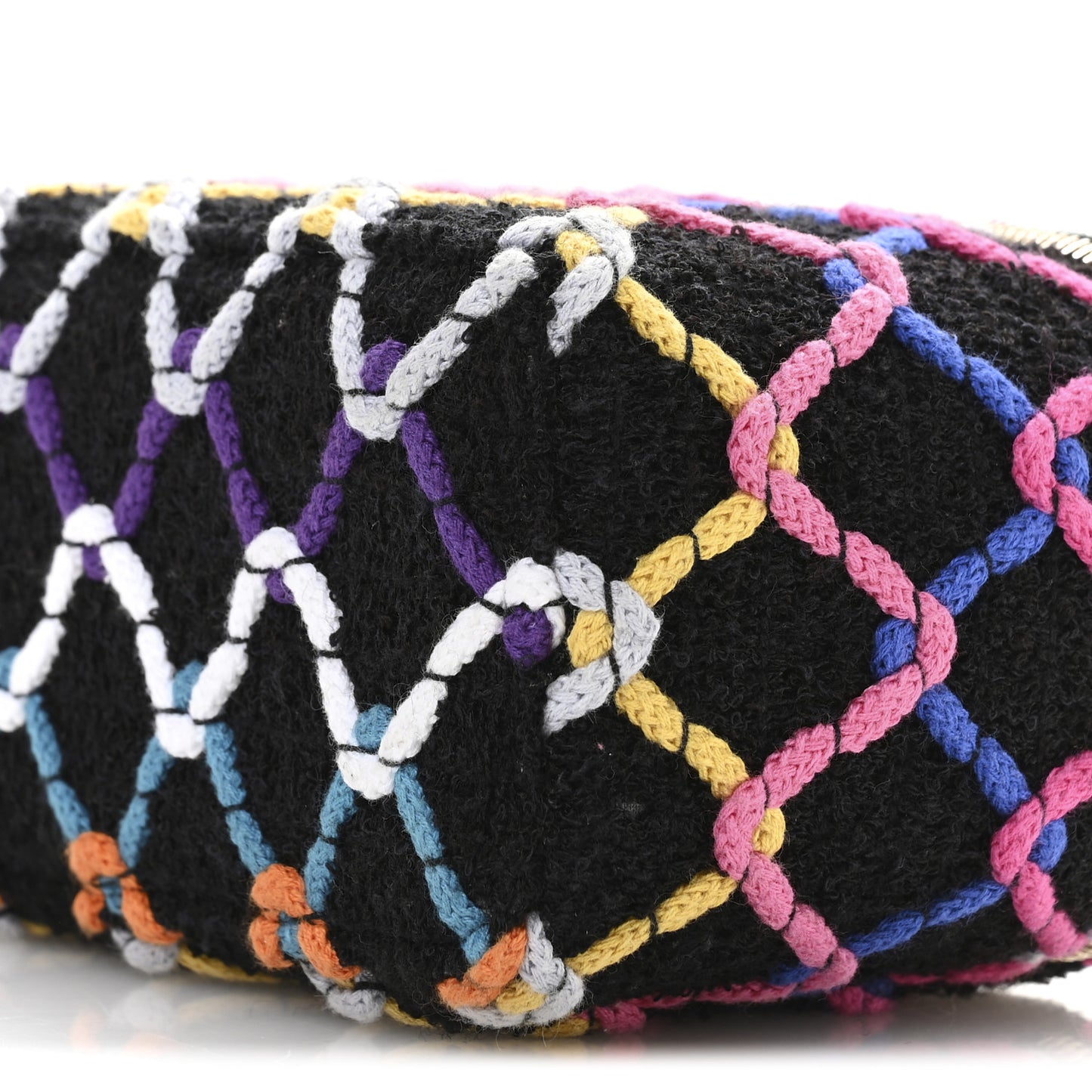 Tweed Diamond Threaded CC Pearl Crush Small Vanity Case With Chain Black Multicolor