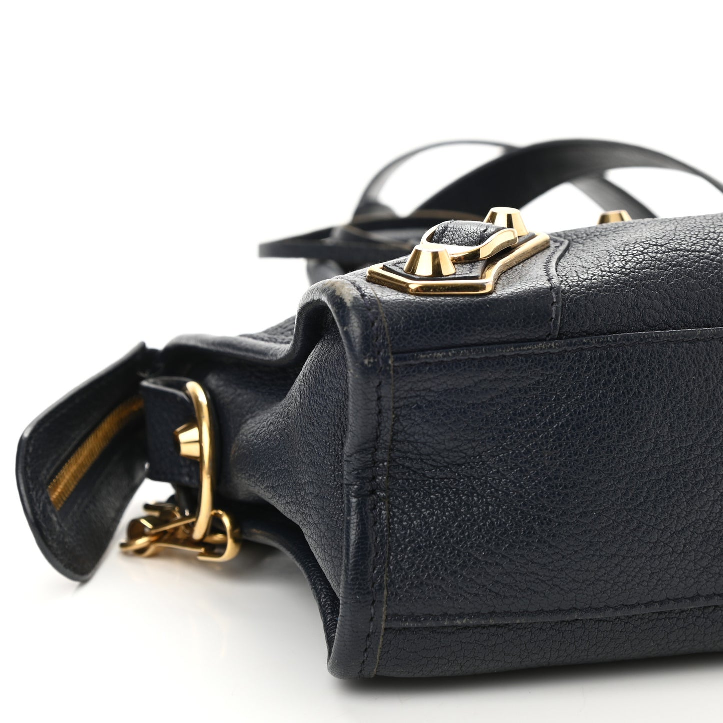 Chevre Gold Metallic Edge Hardware Mini City Bleu Nuit Dark Sea