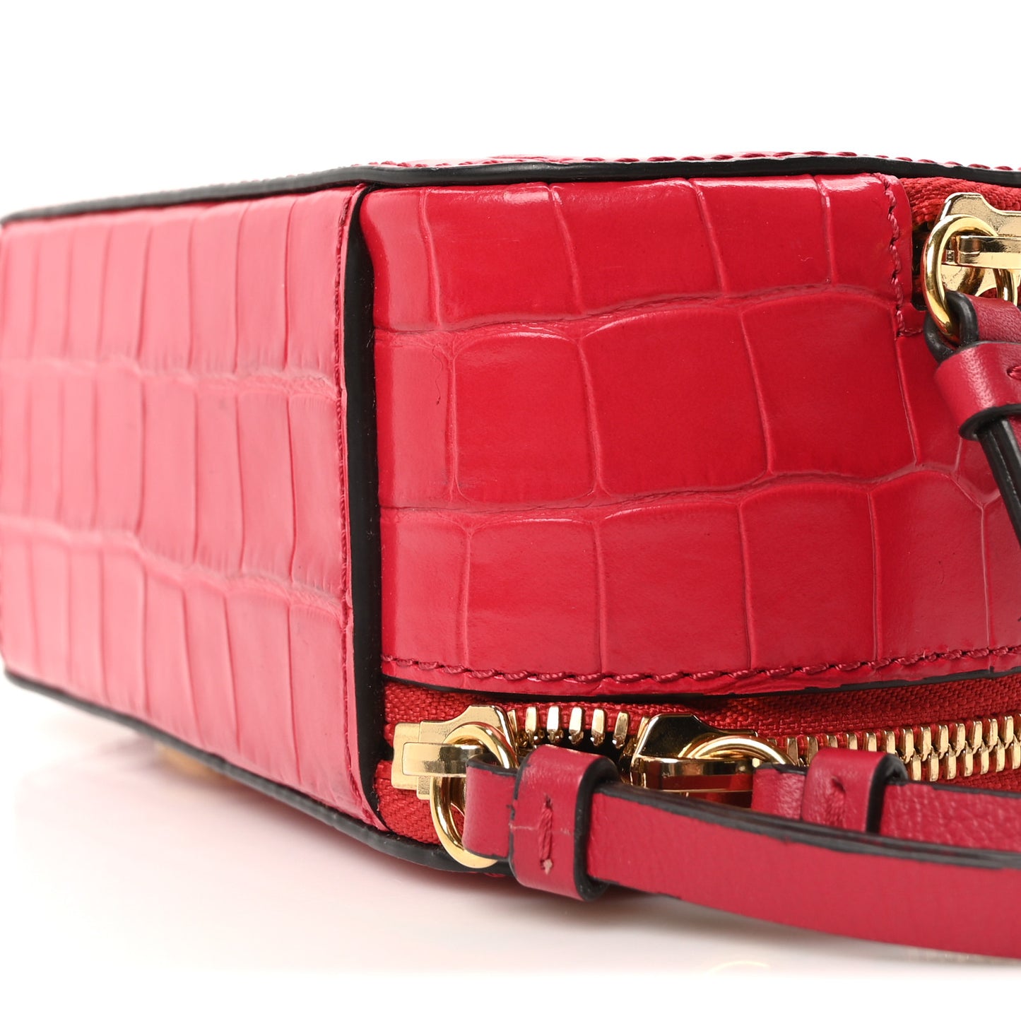 Calfskin Crocodile Embossed Mini C Vanity Bag Red