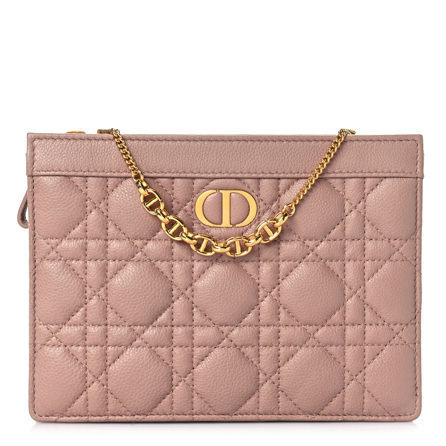 Calfskin Cannage Caro Zipped Pouch With Chain Fard