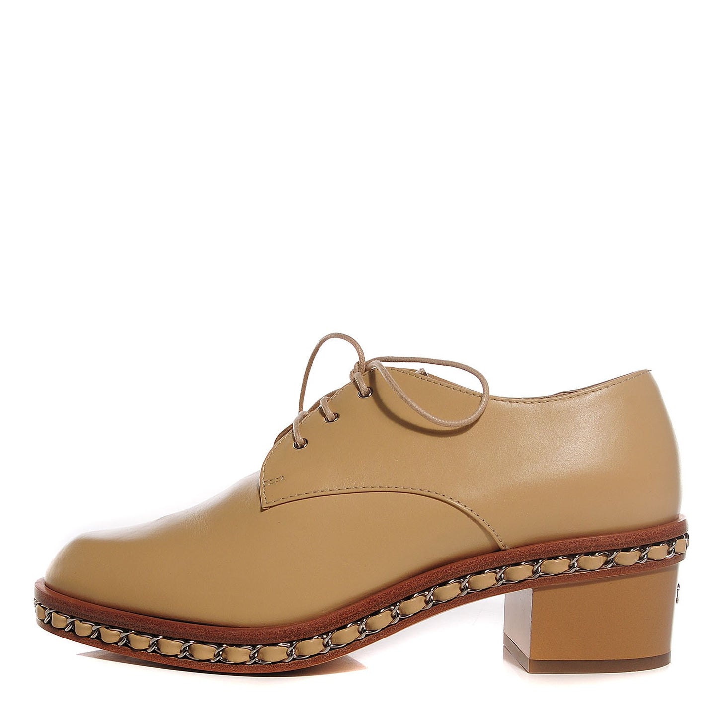 Calfskin Chain Lace Up Oxfords 38.5 Beige Clair