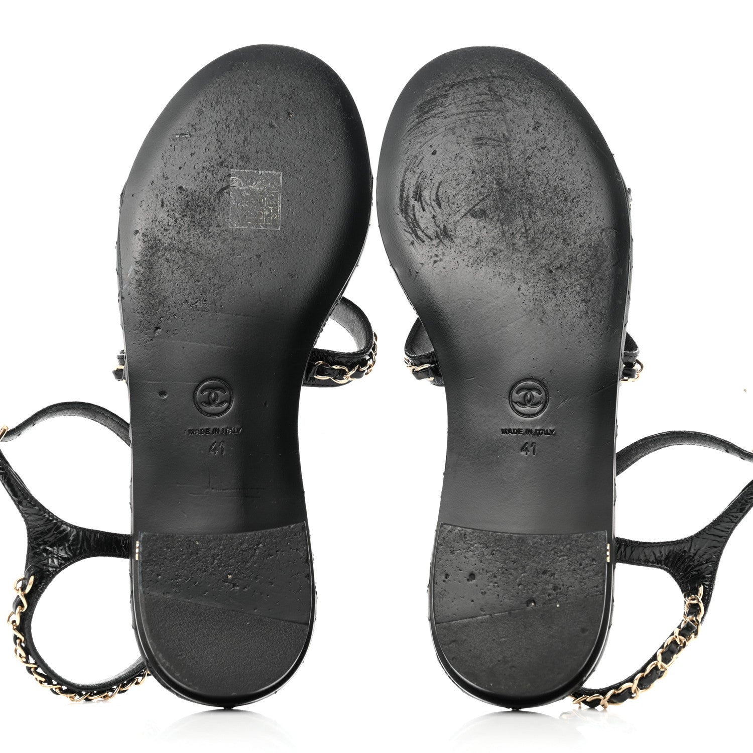Chanel Aged Calfskin Chain Sandals 41 Black 5 of 8
