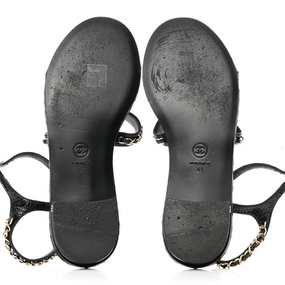 Chanel Aged Calfskin Chain Sandals 41 Black 5 of 8