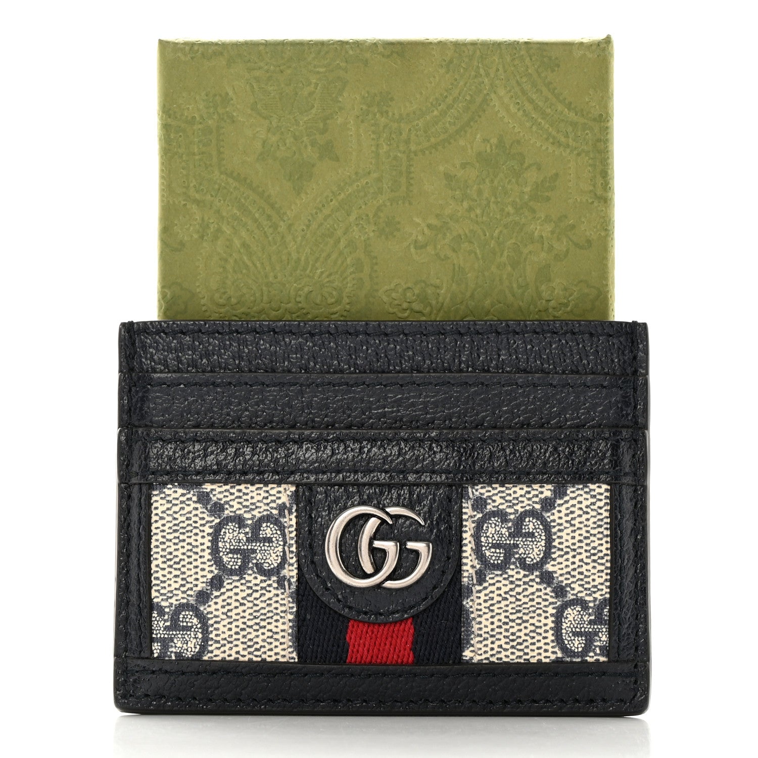 Gucci GG Supreme Monogram Textured Dollar Calfskin Web Ophidia Card Holder Beige Blue 15 of 15