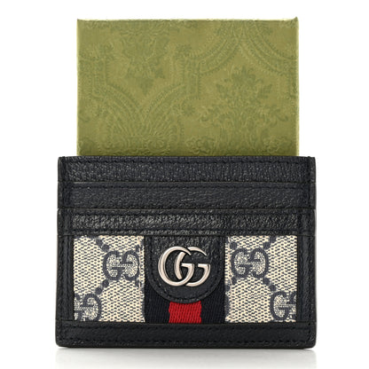 Gucci GG Supreme Monogram Textured Dollar Calfskin Web Ophidia Card Holder Beige Blue 15 of 15
