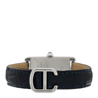 Cartier Stainless Steel Alligator 19mm Tank Americaine Quartz Watch Blue 3 of 4