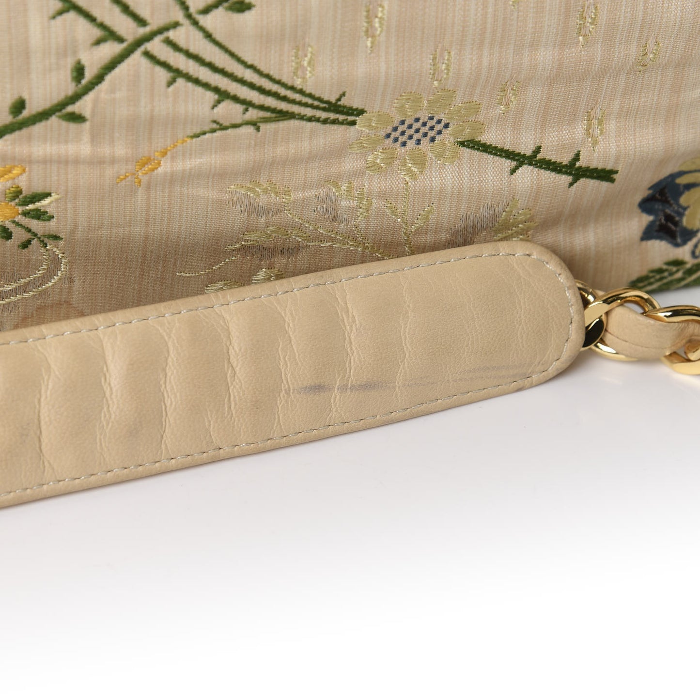 Calfskin Canvas Embroidered Flower Tote Beige