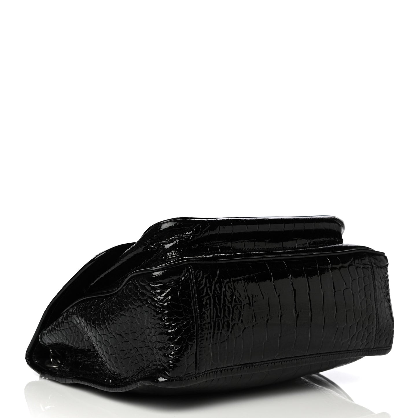 Patent Crocodile Embossed Lambskin Monogram Medium Niki Chain Satchel Black