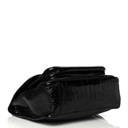 Saint Laurent Patent Crocodile Embossed Lambskin Monogram Medium Niki Chain Satchel Black 4 of 19