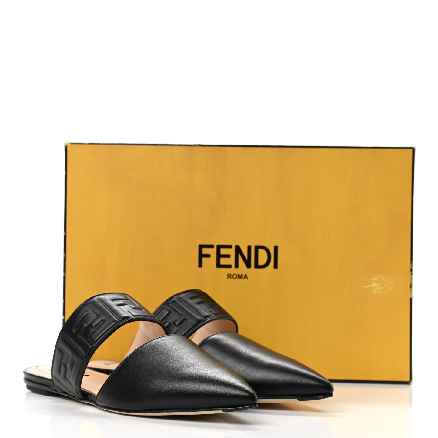 Nappa FF Embossed Flat Mules 37 Black