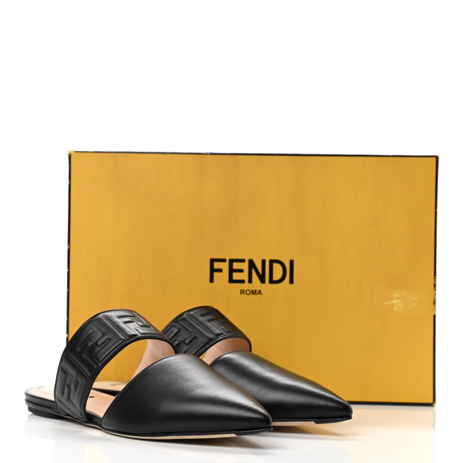 Fendi Nappa FF Embossed Flat Mules 37 Black 9 of 9