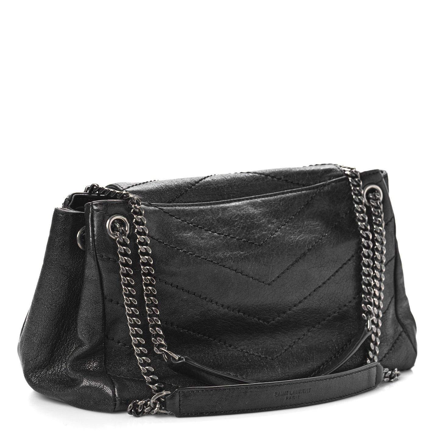 Pebbled Lambskin Chevron Monogram Small Nolita Black