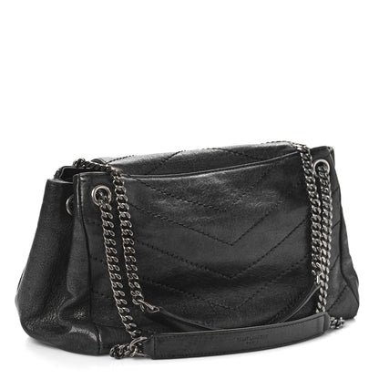 Saint Laurent Pebbled Lambskin Chevron Monogram Small Nolita Black 3 of 8