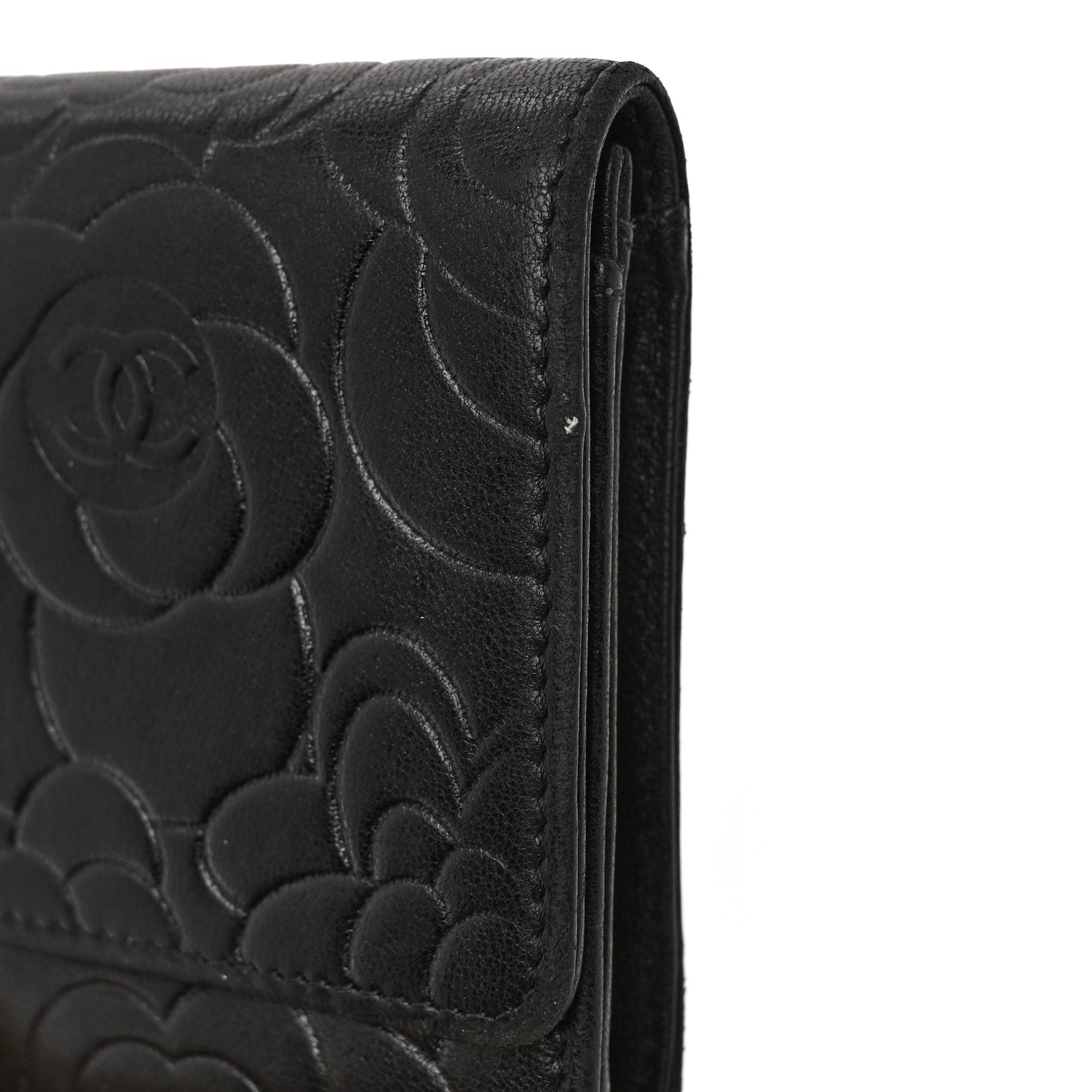 Chanel Lambskin Camellia Embossed Medium Wallet Black 9 of 11