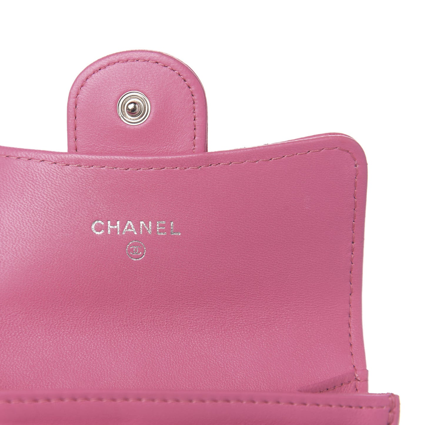 Lambskin Quilted Flap Card Holder Pink