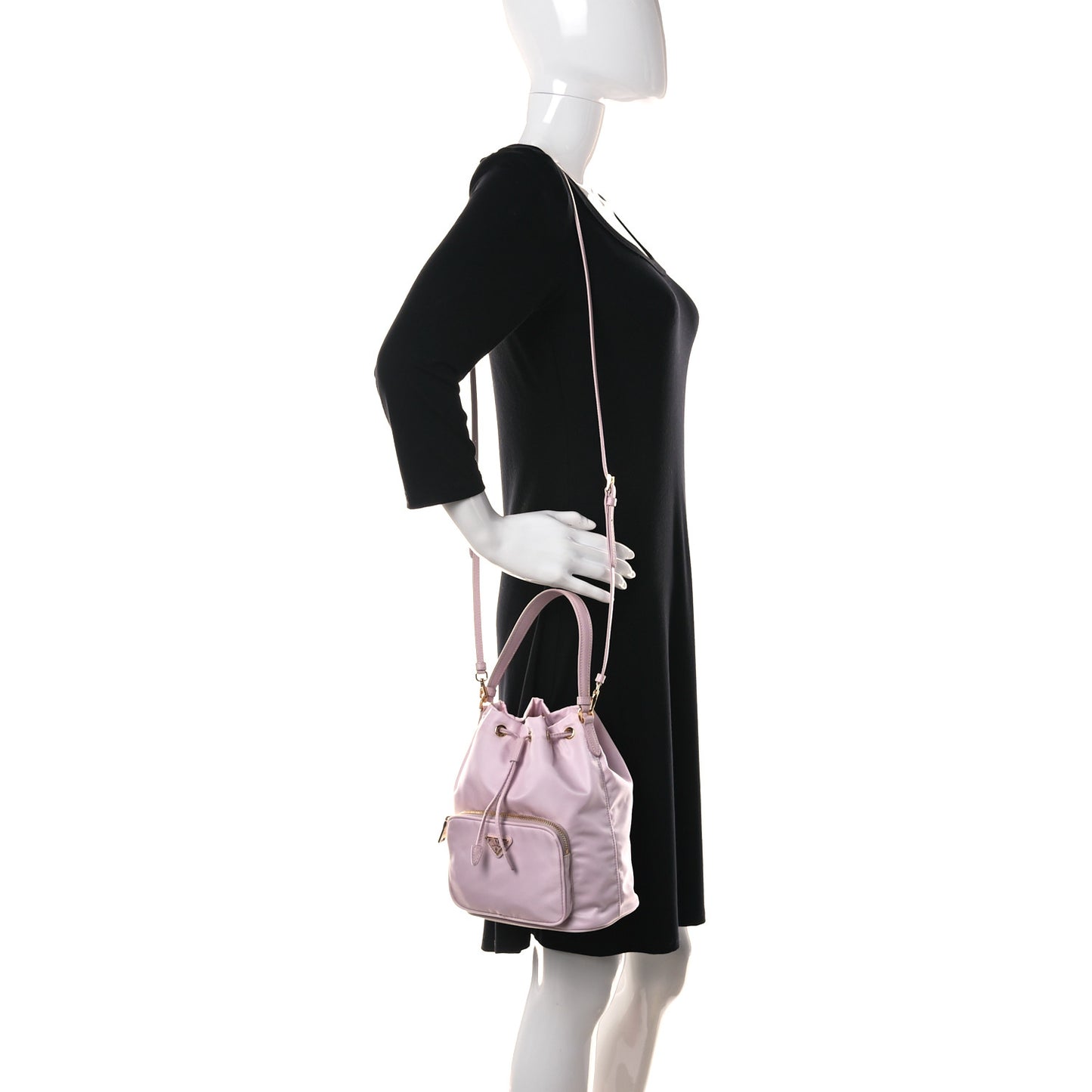 Re-Nylon Saffiano Duet Bucket Crossbody Bag Alabastro