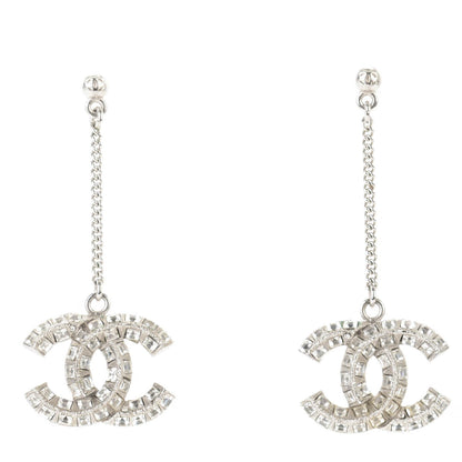 Chanel Baguette Crystal CC Drop Earrings Silver 1 of 3