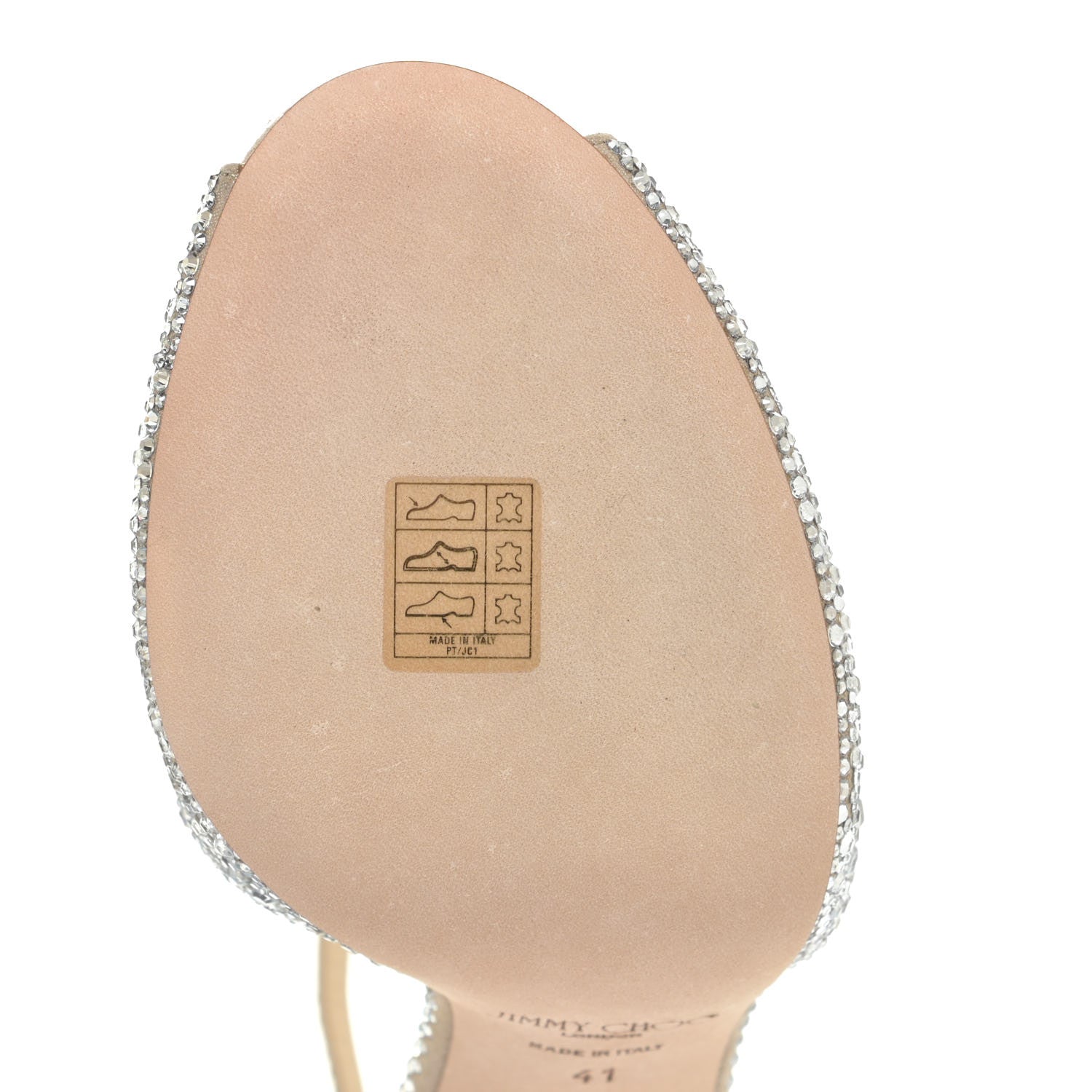 Jimmy Choo Crystal Shimmer Suede Sacora 100 Sandals 41 Nude 8 of 16