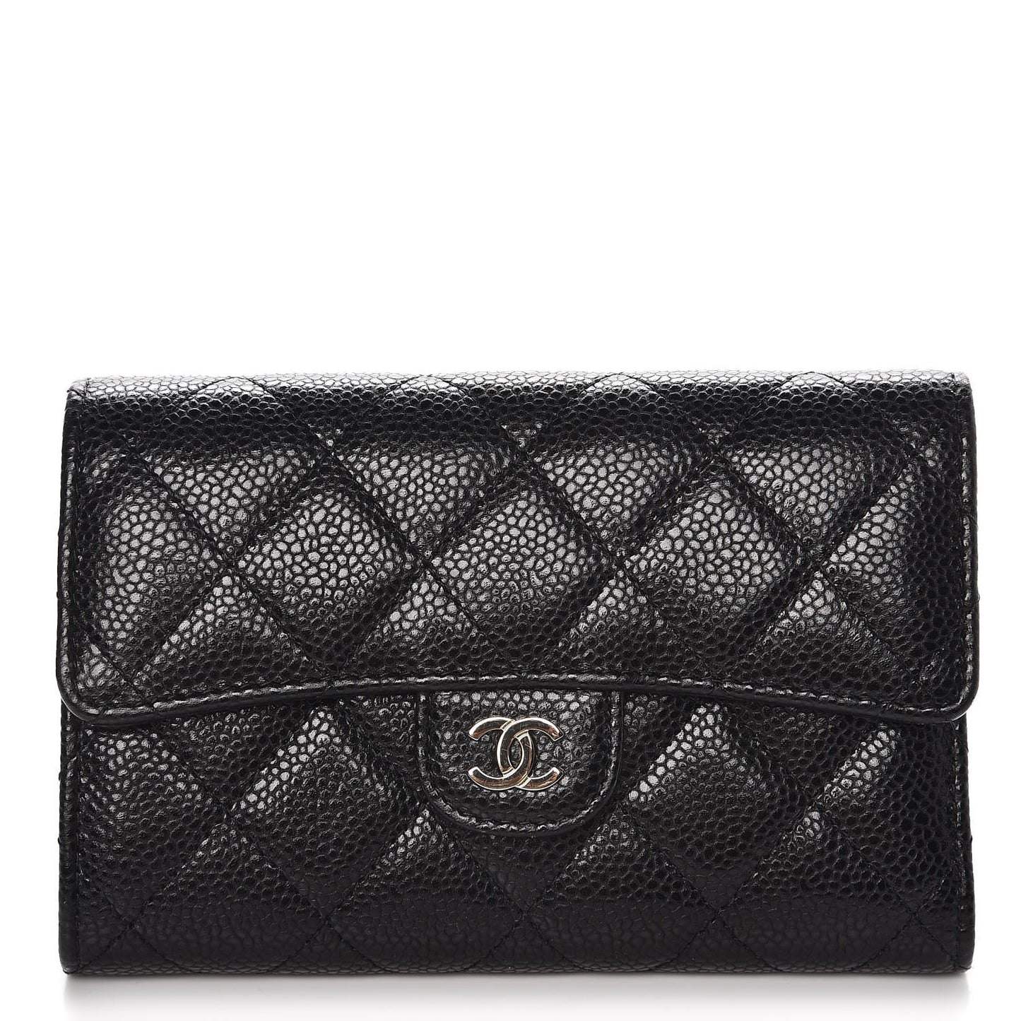 Caviar Quilted Medium Flap Wallet Black