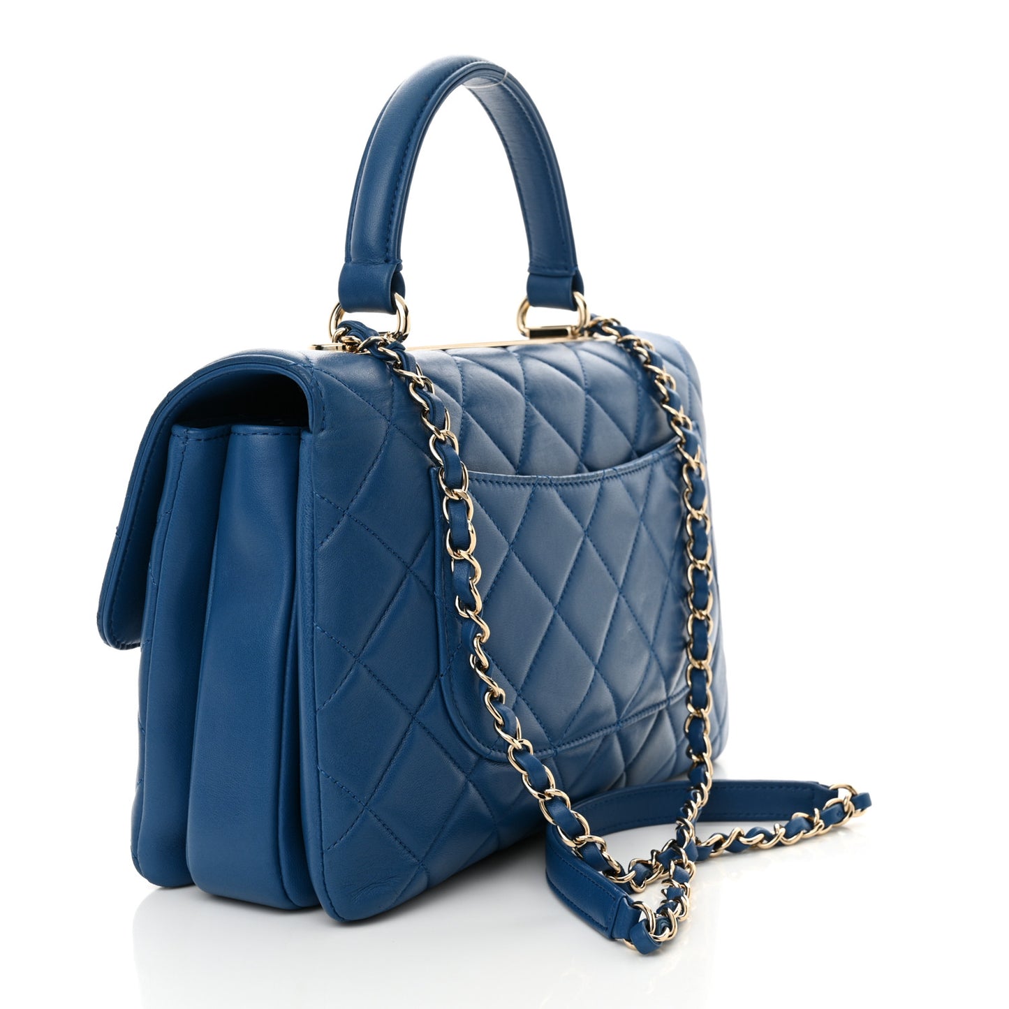 Lambskin Quilted Medium Trendy CC Flap Dual Handle Bag Dark Blue