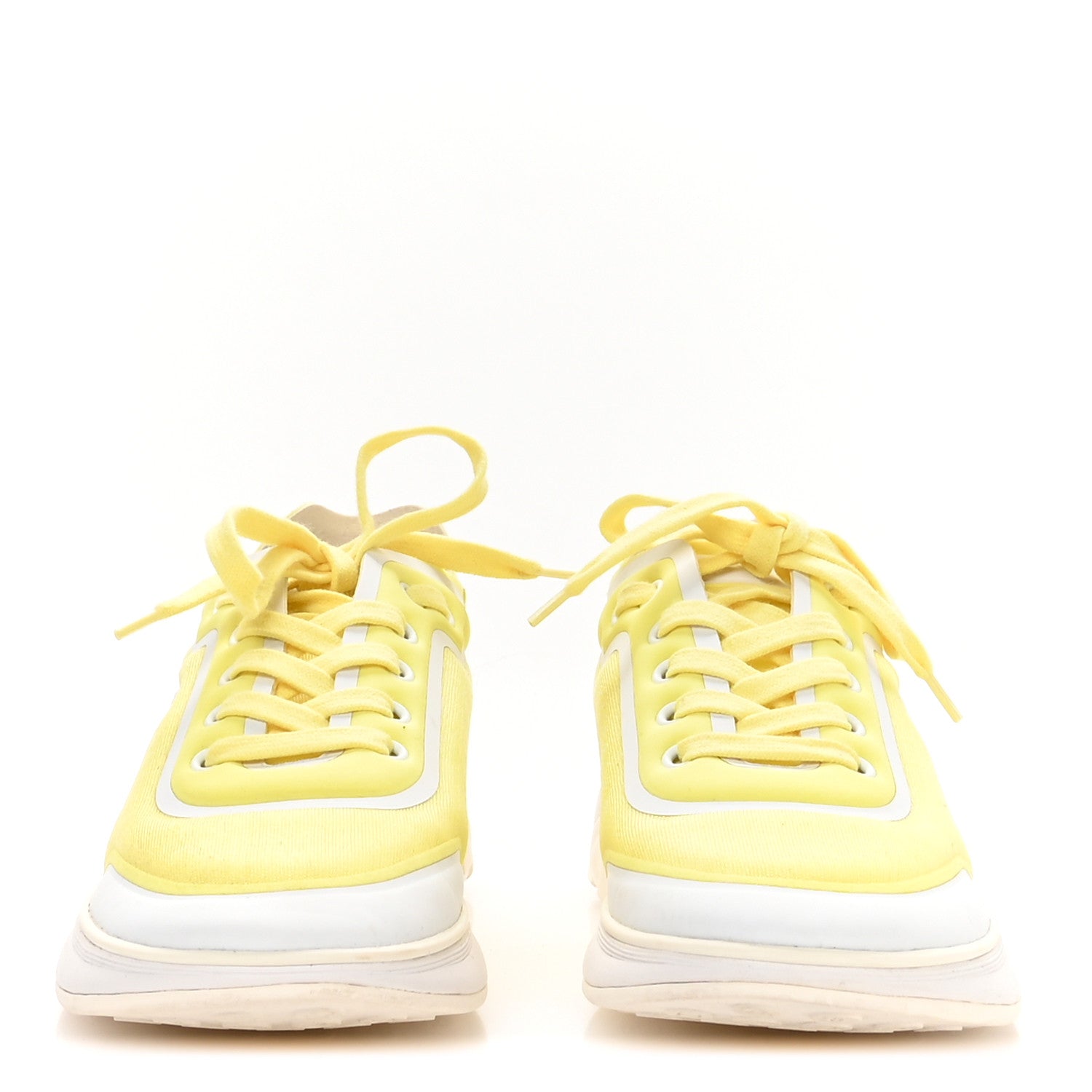 Chanel Calfskin Mesh Lycra Logo Sneakers 39.5 Yellow 1808088