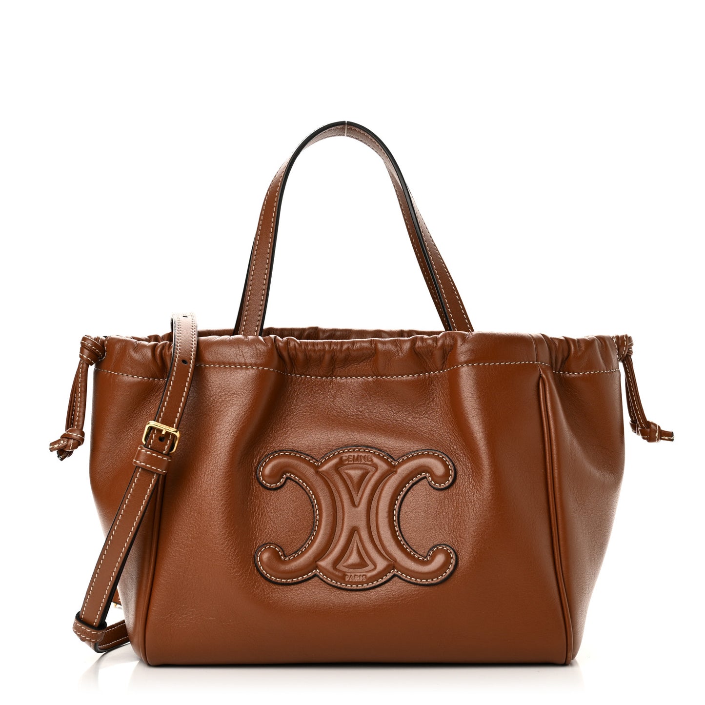 Smooth Calfskin Cuir Small Triomphe Cabas Drawstring Tan