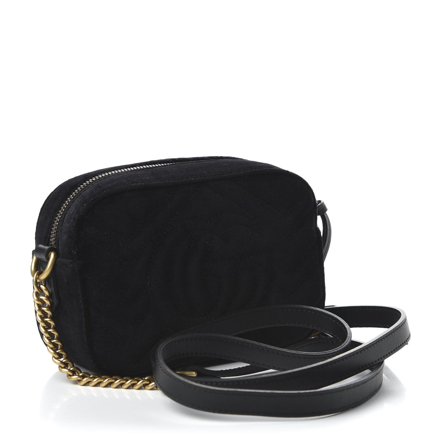 Velvet Matelasse Marquise Crystals Mini GG Marmont Chain Shoulder Bag Black