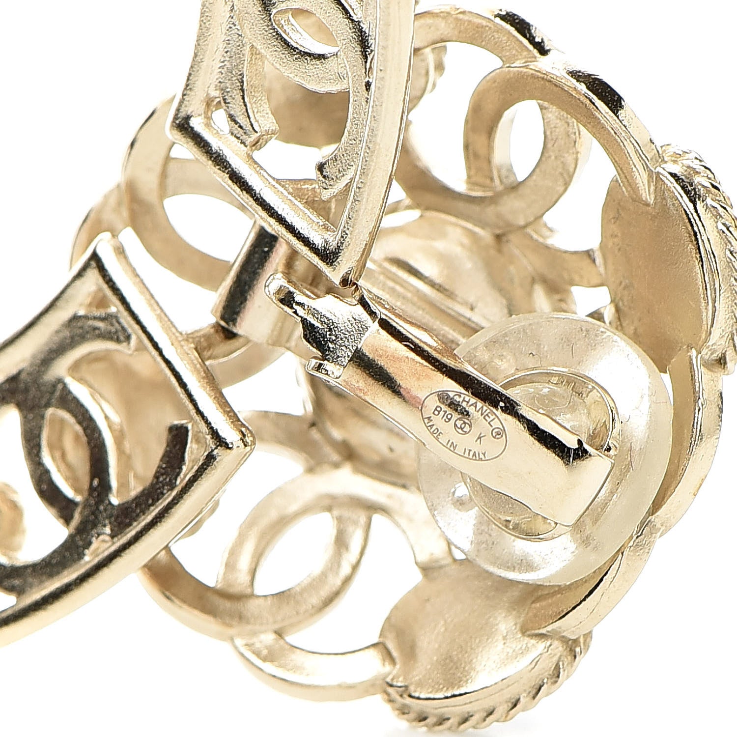 Chanel Pearl Enamel Hoop Clip On Earrings Gold Blue 4 of 5