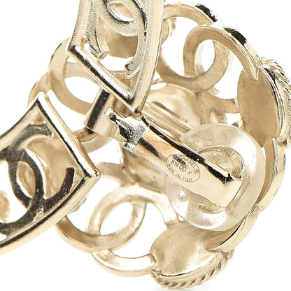 Chanel Pearl Enamel Hoop Clip On Earrings Gold Blue 4 of 5